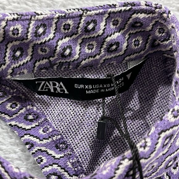 Zara‎ Cutout Back Dress XS Lilac Cinched Side Geometric Long Sleeve - Picture 5 of 9